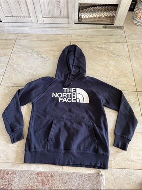 The North Face Men's Navy Crewneck Hoodie with White Logo